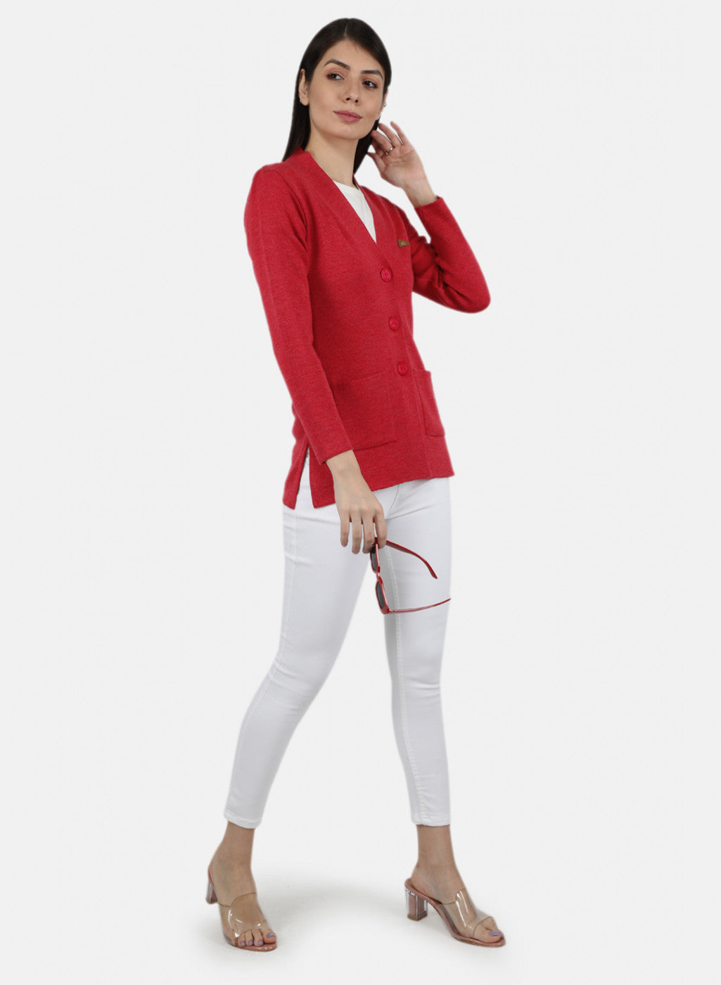 Women Dark Pink Solid Cardigan