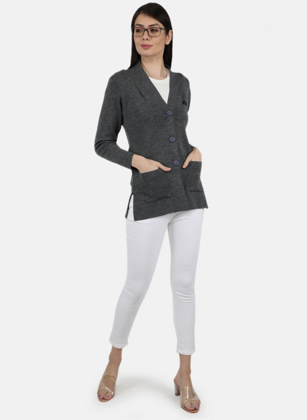 Women Grey Solid Cardigan