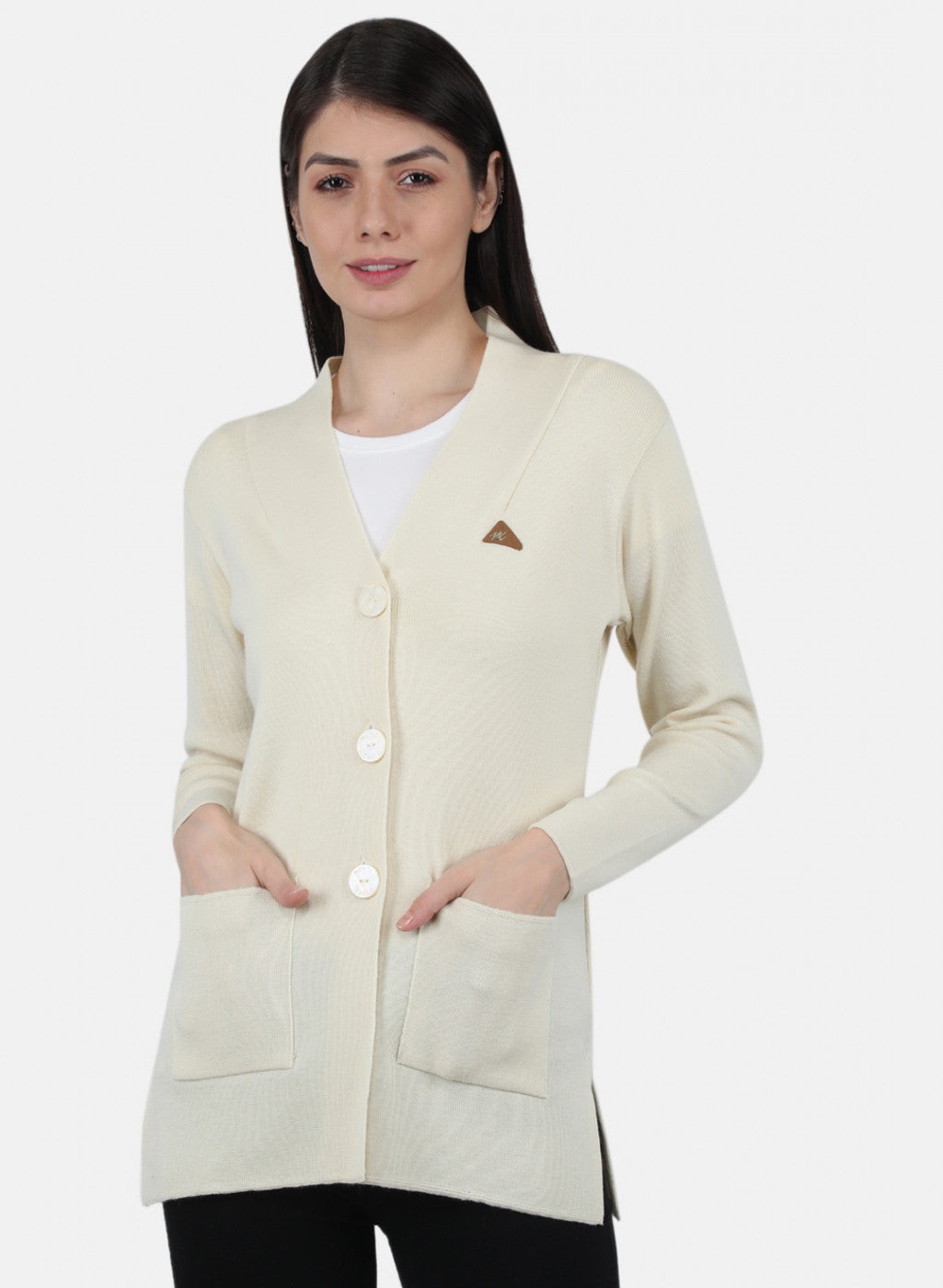 Women Off White Solid Cardigan