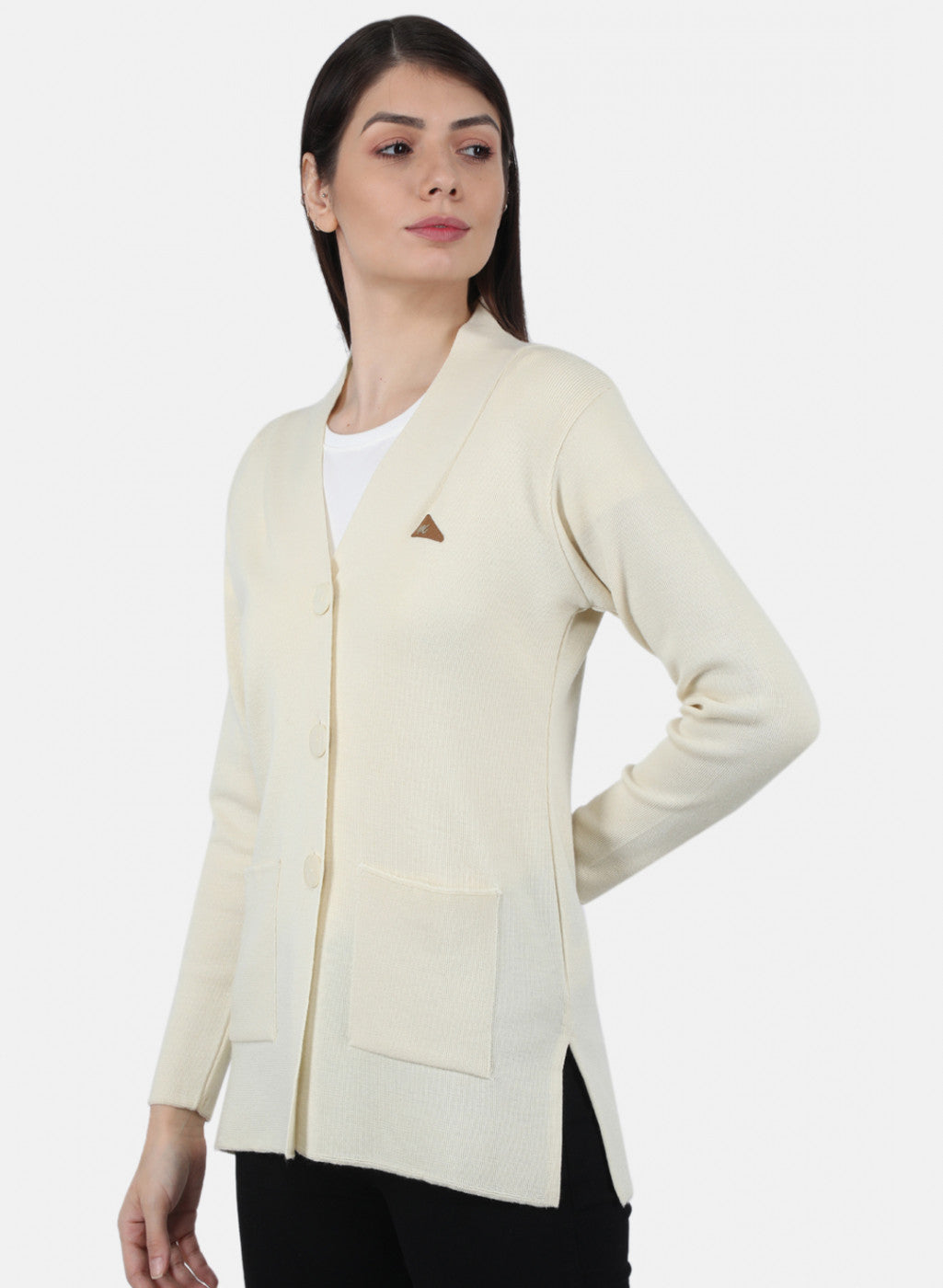 Women Off White Solid Cardigan