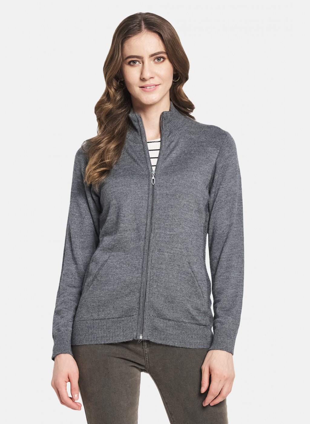 Women Grey Solid Cardigan