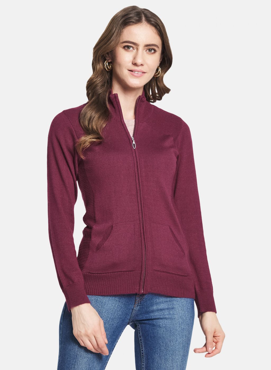 Women Maroon Solid Cardigan