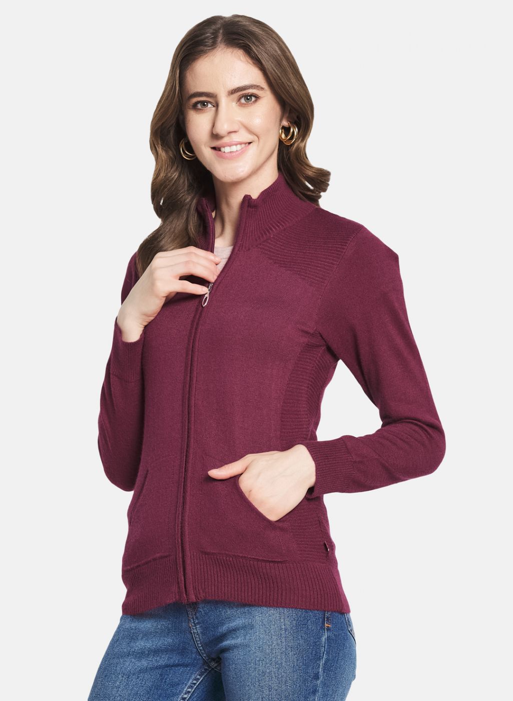 Women Maroon Solid Cardigan