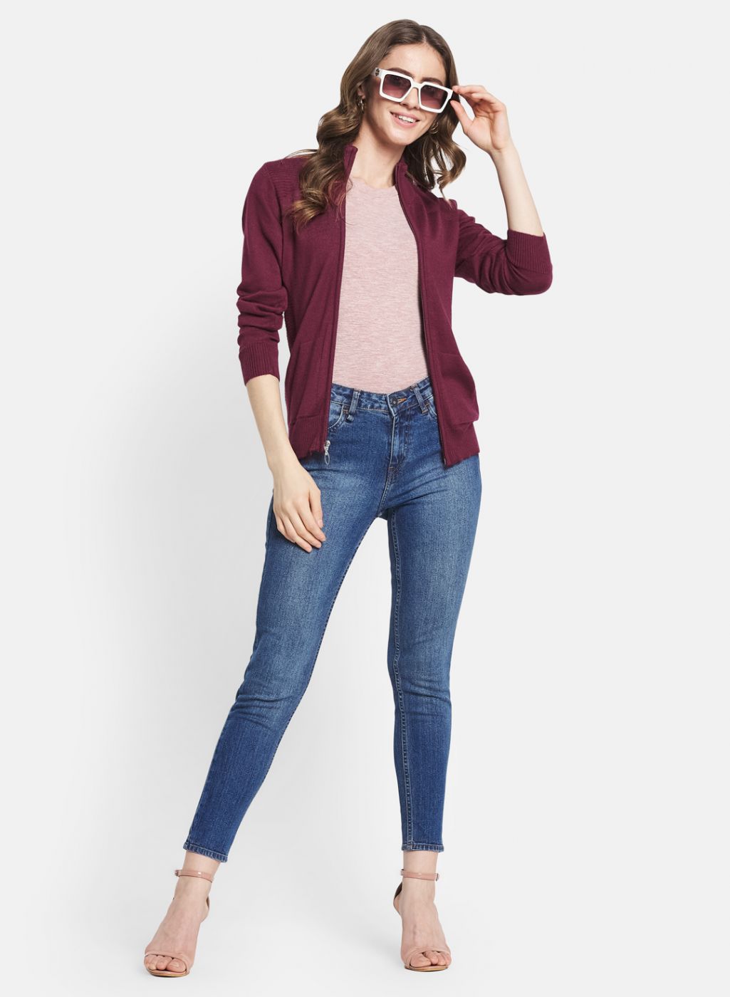 Women Maroon Solid Cardigan