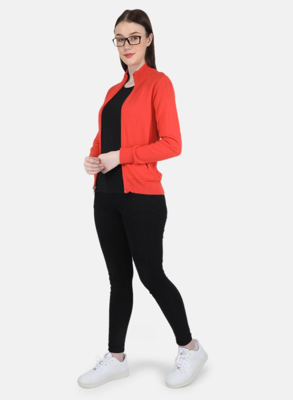 Women Orange Solid Cardigan