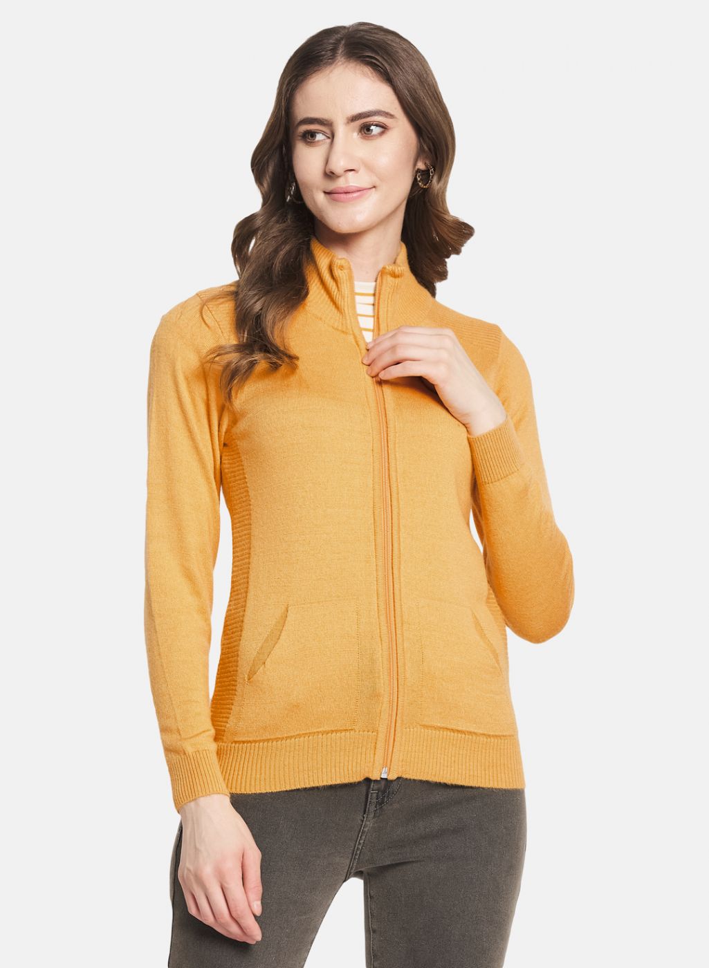 Women Yellow Solid Cardigan