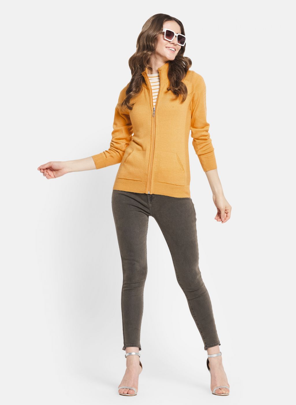 Women Yellow Solid Cardigan