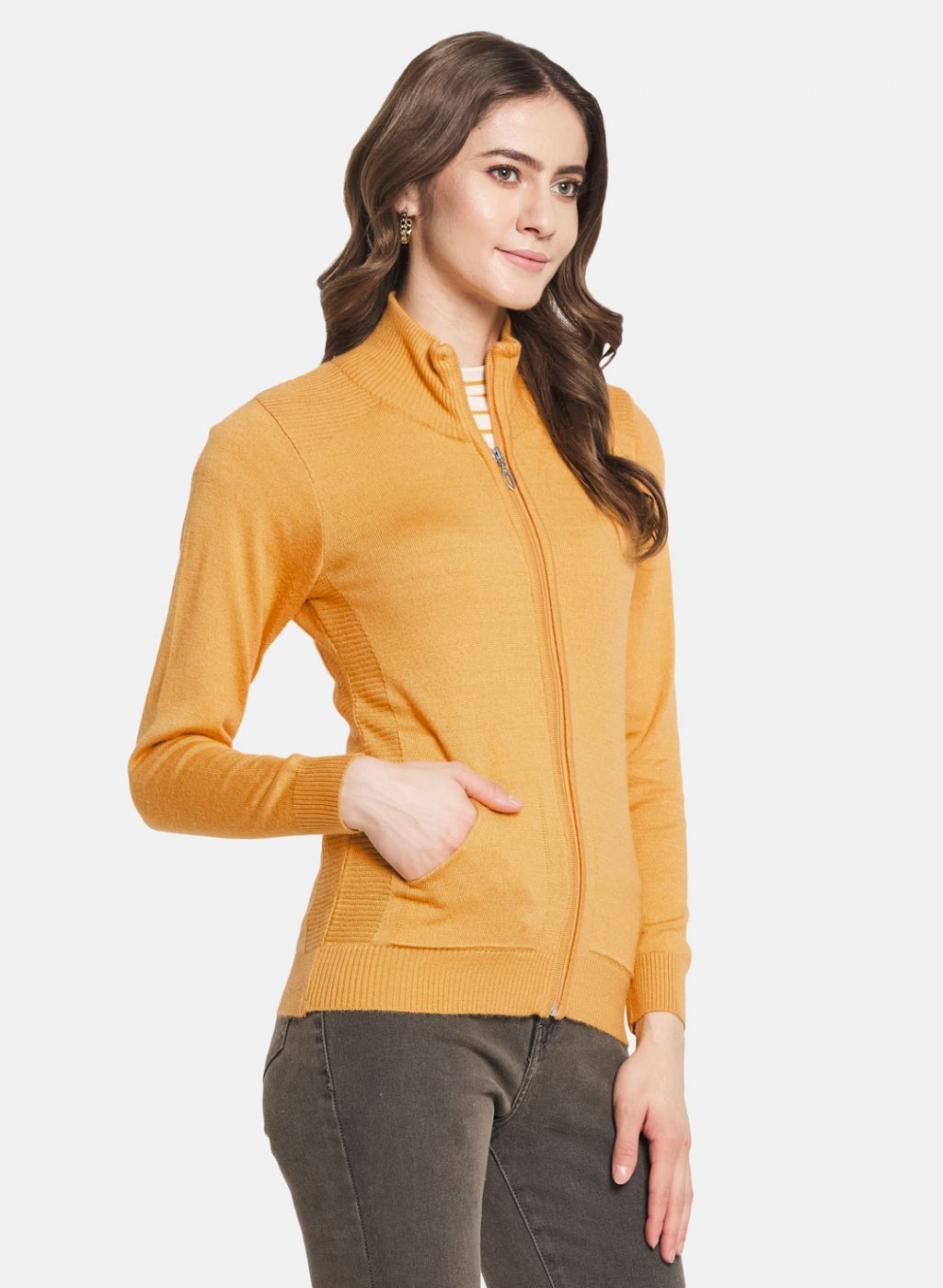 Women Yellow Solid Cardigan