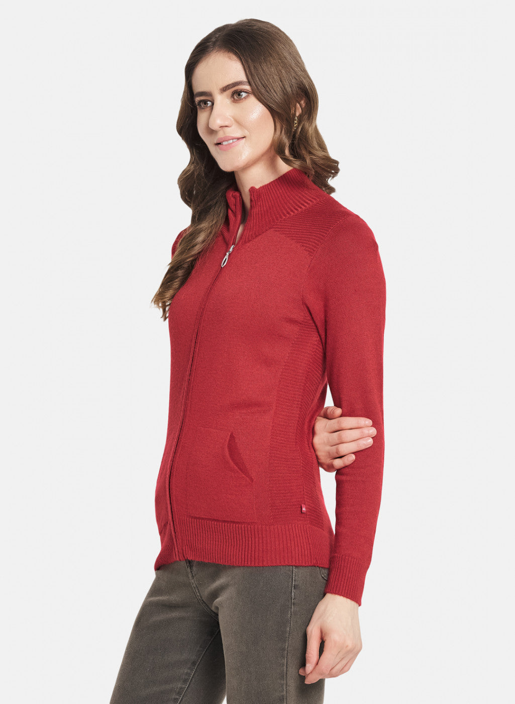 Women Red Solid Cardigan