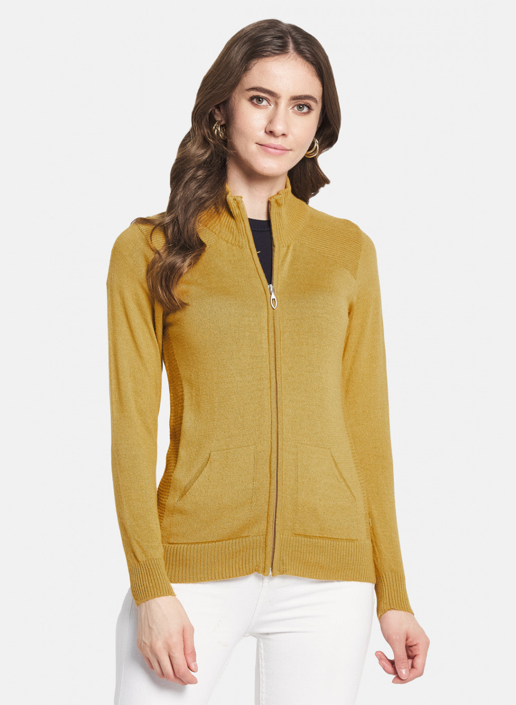 Women Yellow Solid Cardigan