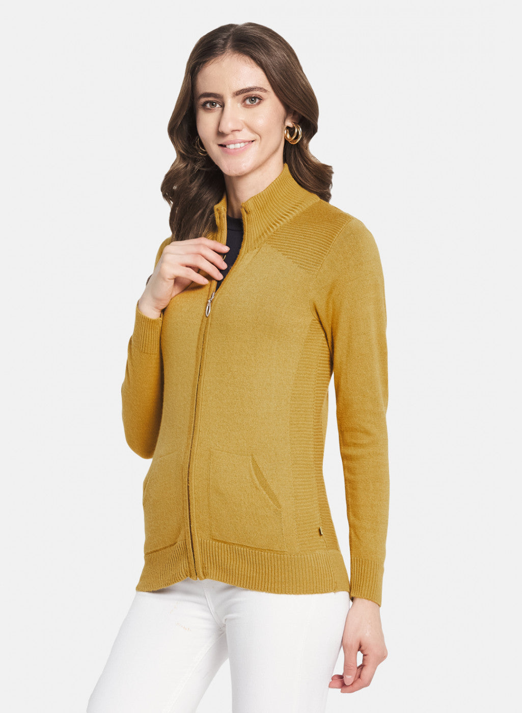 Women Yellow Solid Cardigan