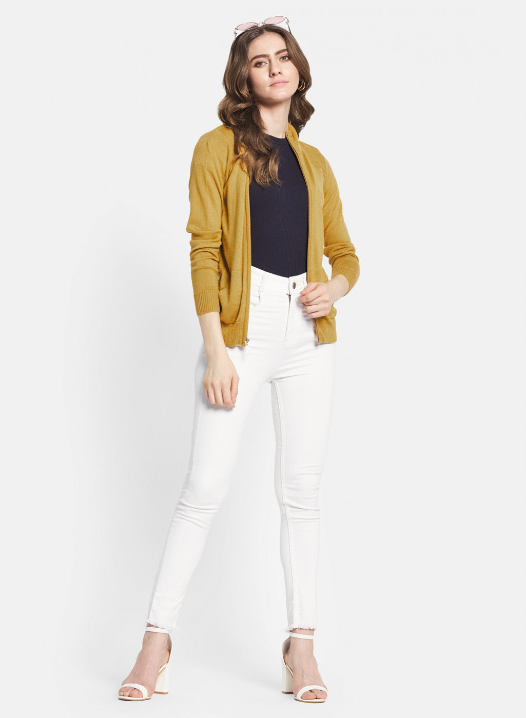 Women Yellow Solid Cardigan