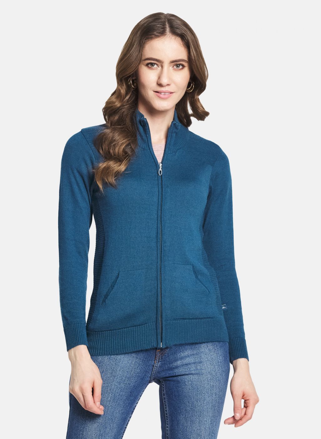 Women Teal Blue Solid Cardigan