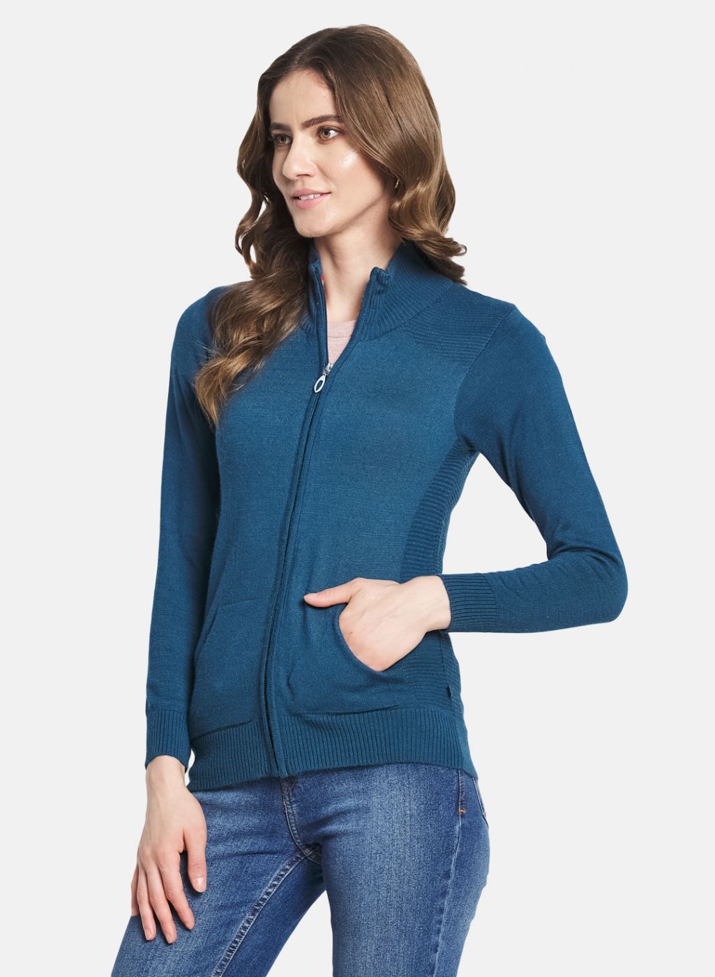 Women Teal Blue Solid Cardigan