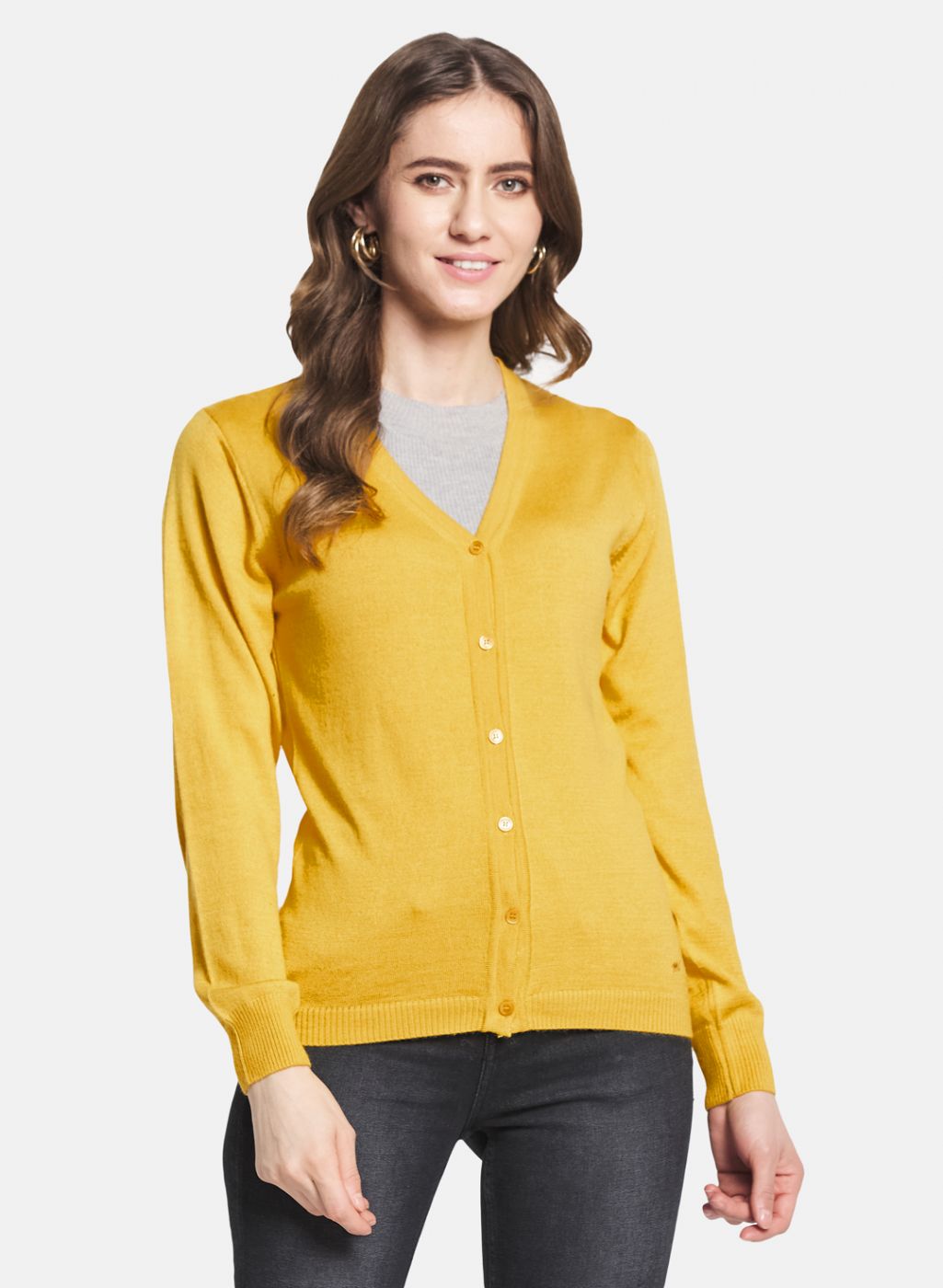 Women Yellow Solid Cardigan