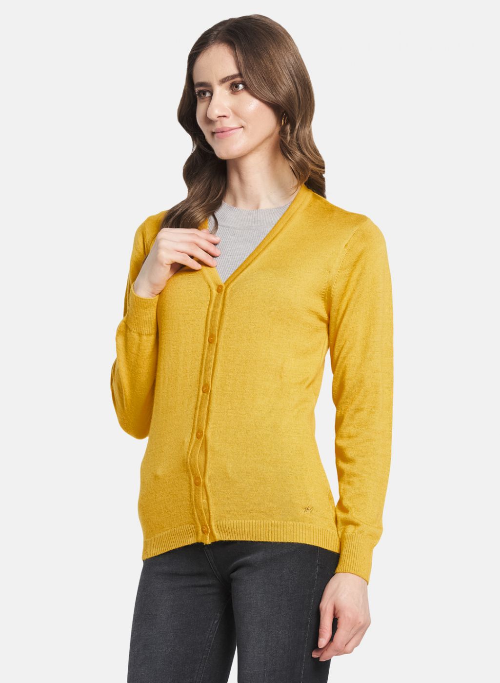 Women Yellow Solid Cardigan