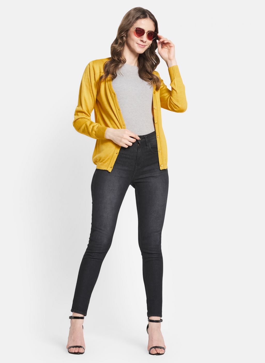 Women Yellow Solid Cardigan