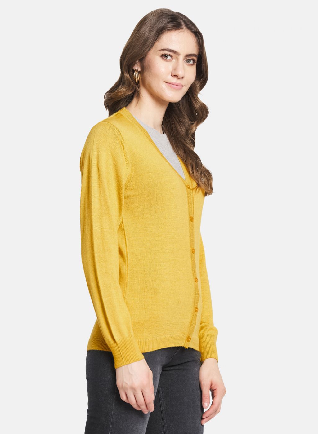 Women Yellow Solid Cardigan