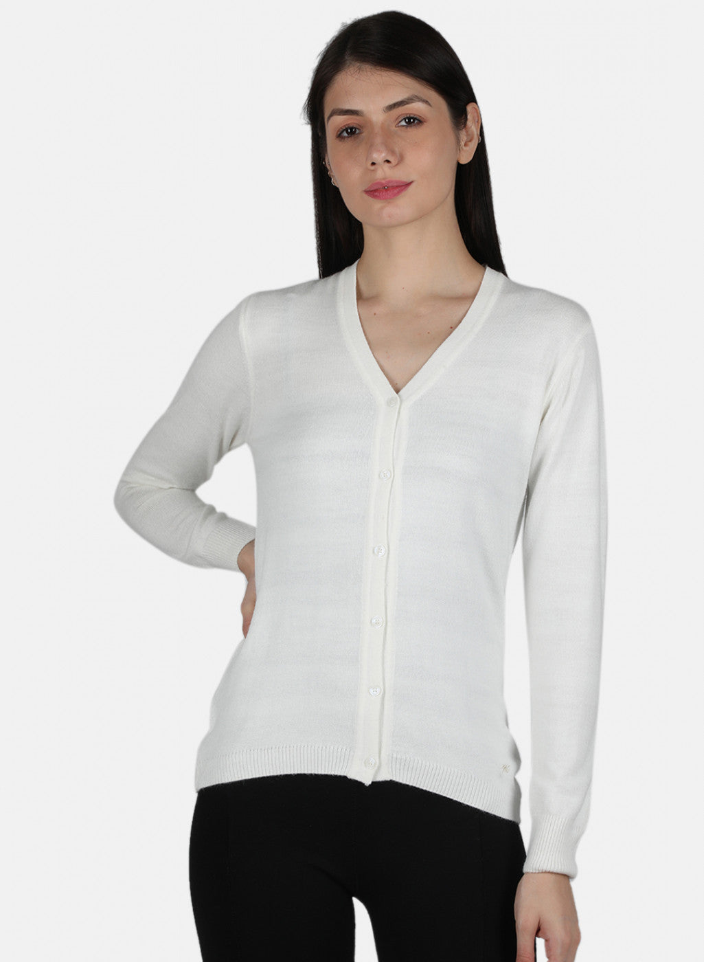 Women White Solid Cardigan