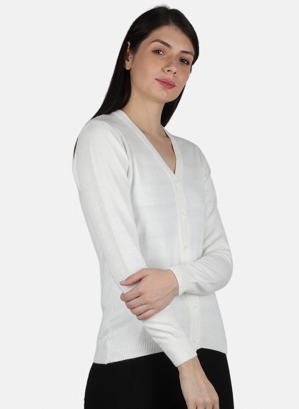 Women White Solid Cardigan