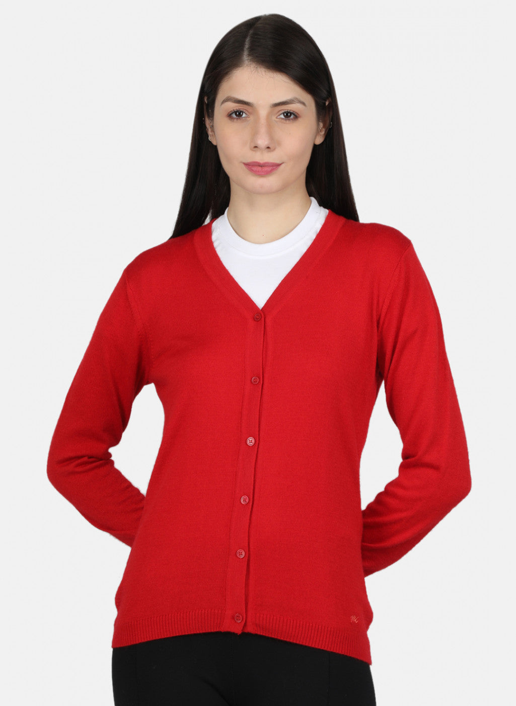 Women Red Solid Cardigan