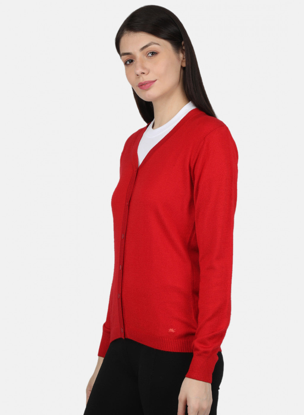 Women Red Solid Cardigan