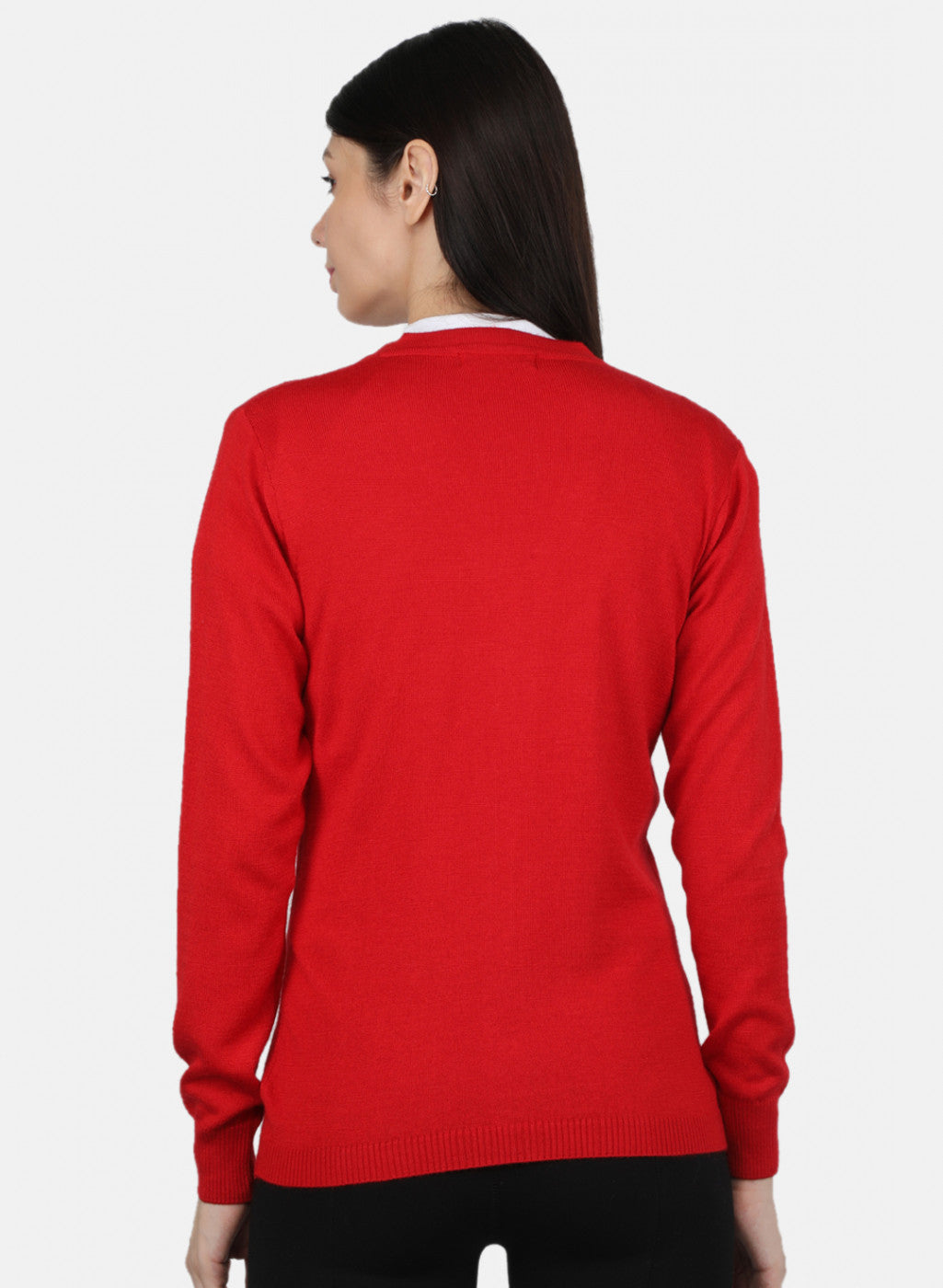 Women Red Solid Cardigan