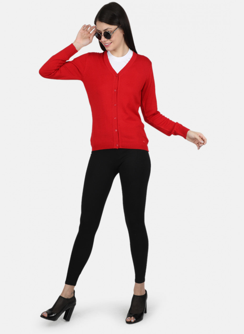 Women Red Solid Cardigan