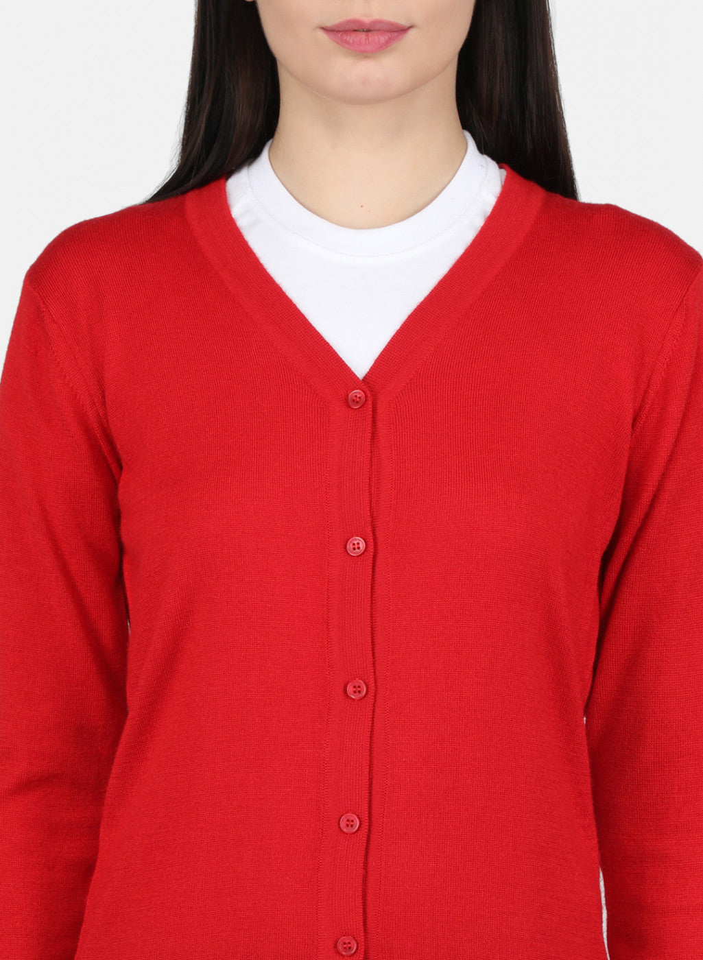 Women Red Solid Cardigan