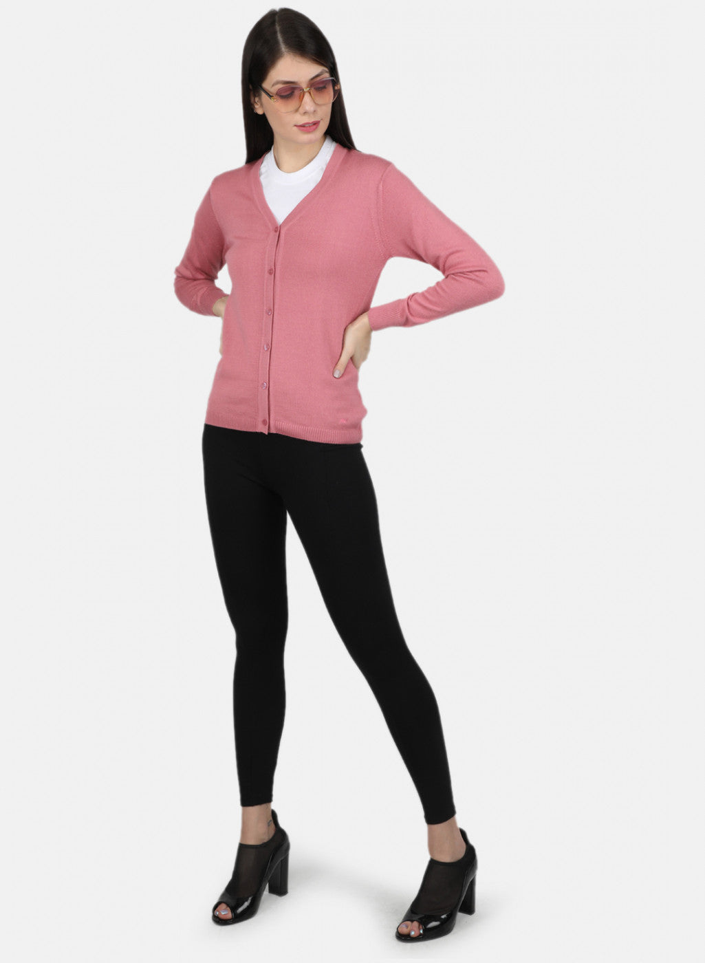 Women Pink Solid Cardigan