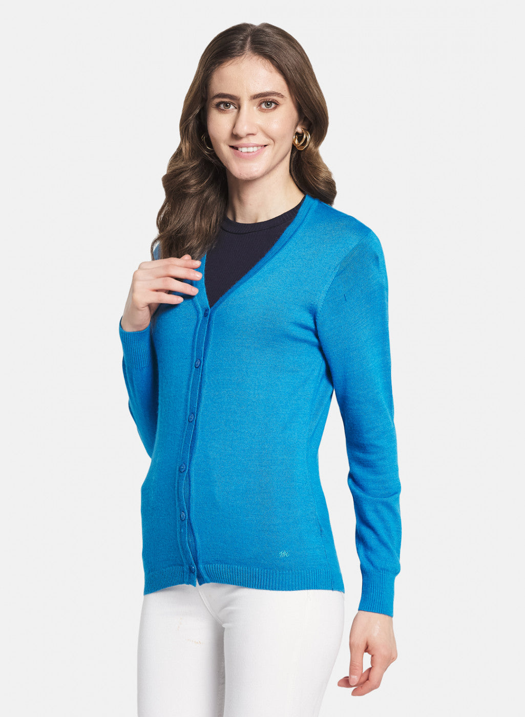 Women Blue Solid Cardigan