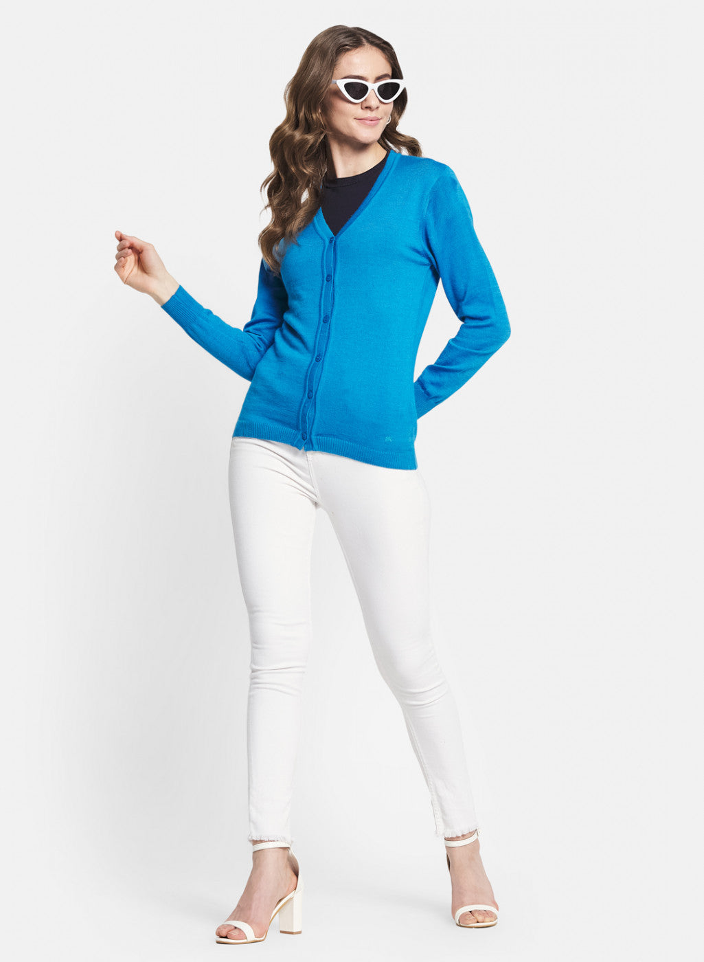 Women Blue Solid Cardigan