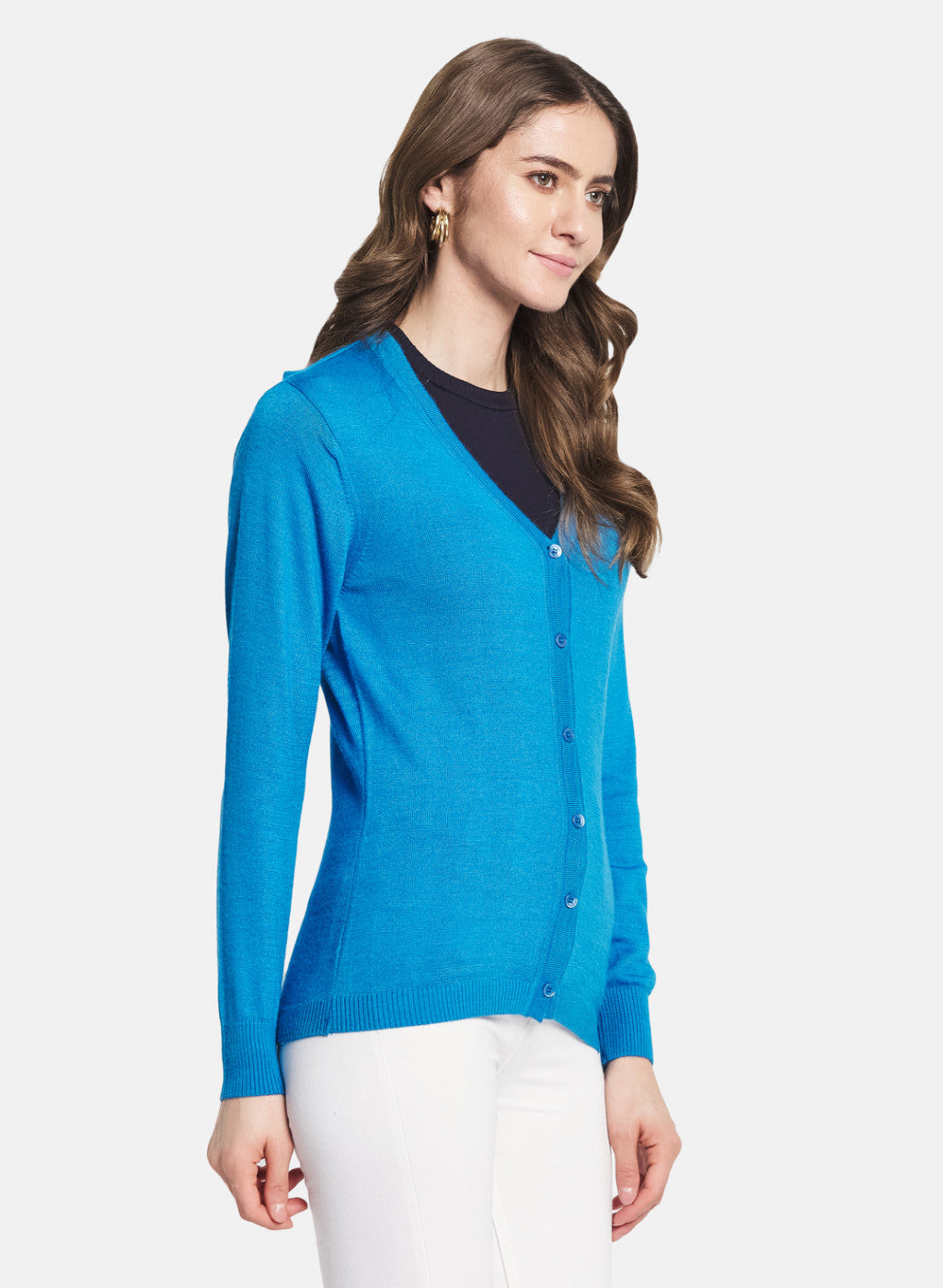 Women Blue Solid Cardigan