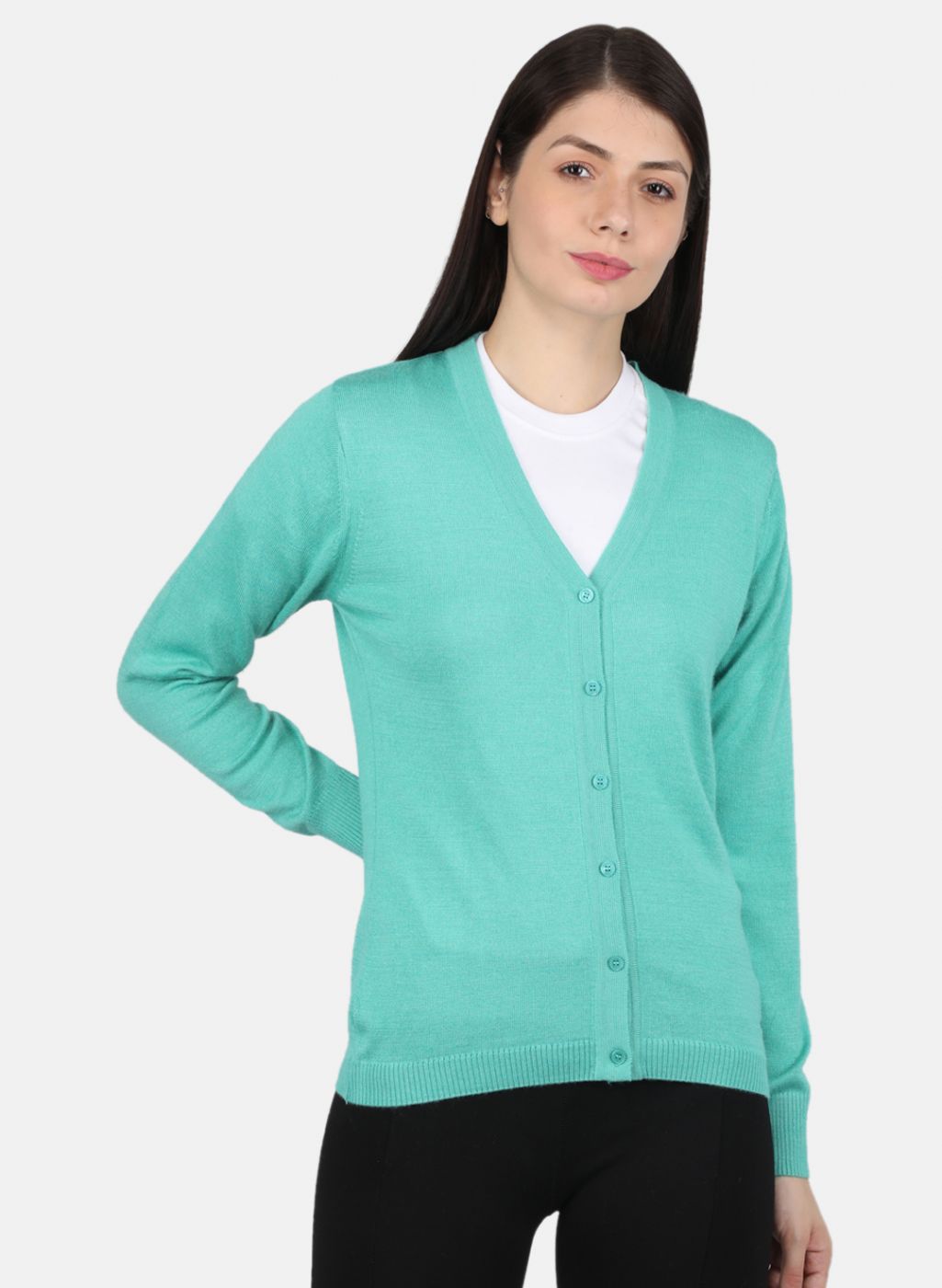 Women Green Solid Cardigan