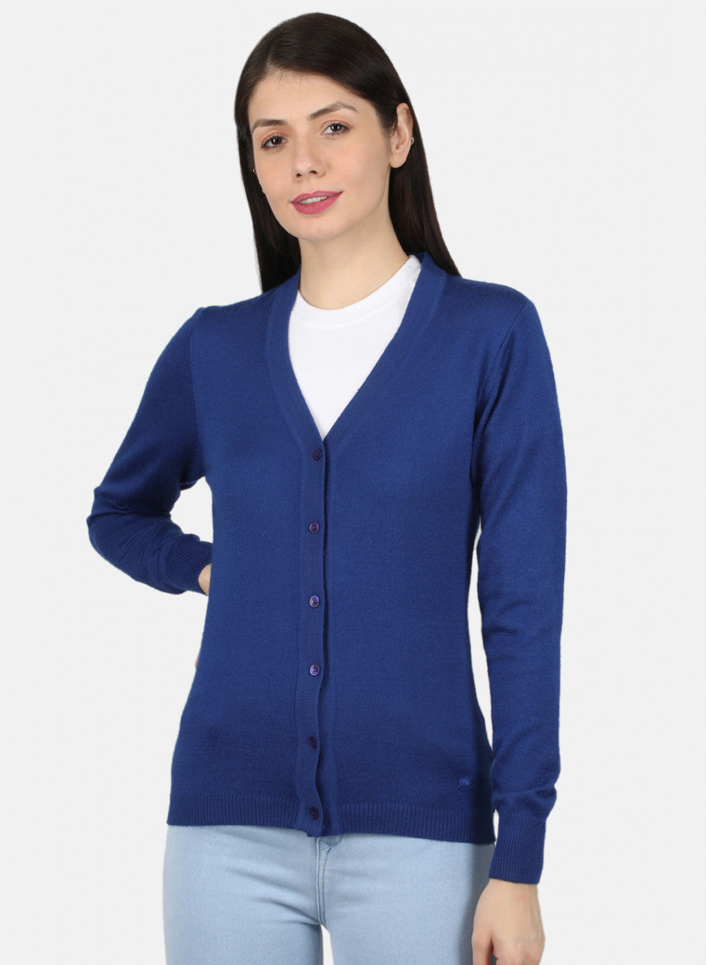 Women Royal Blue Solid Cardigan