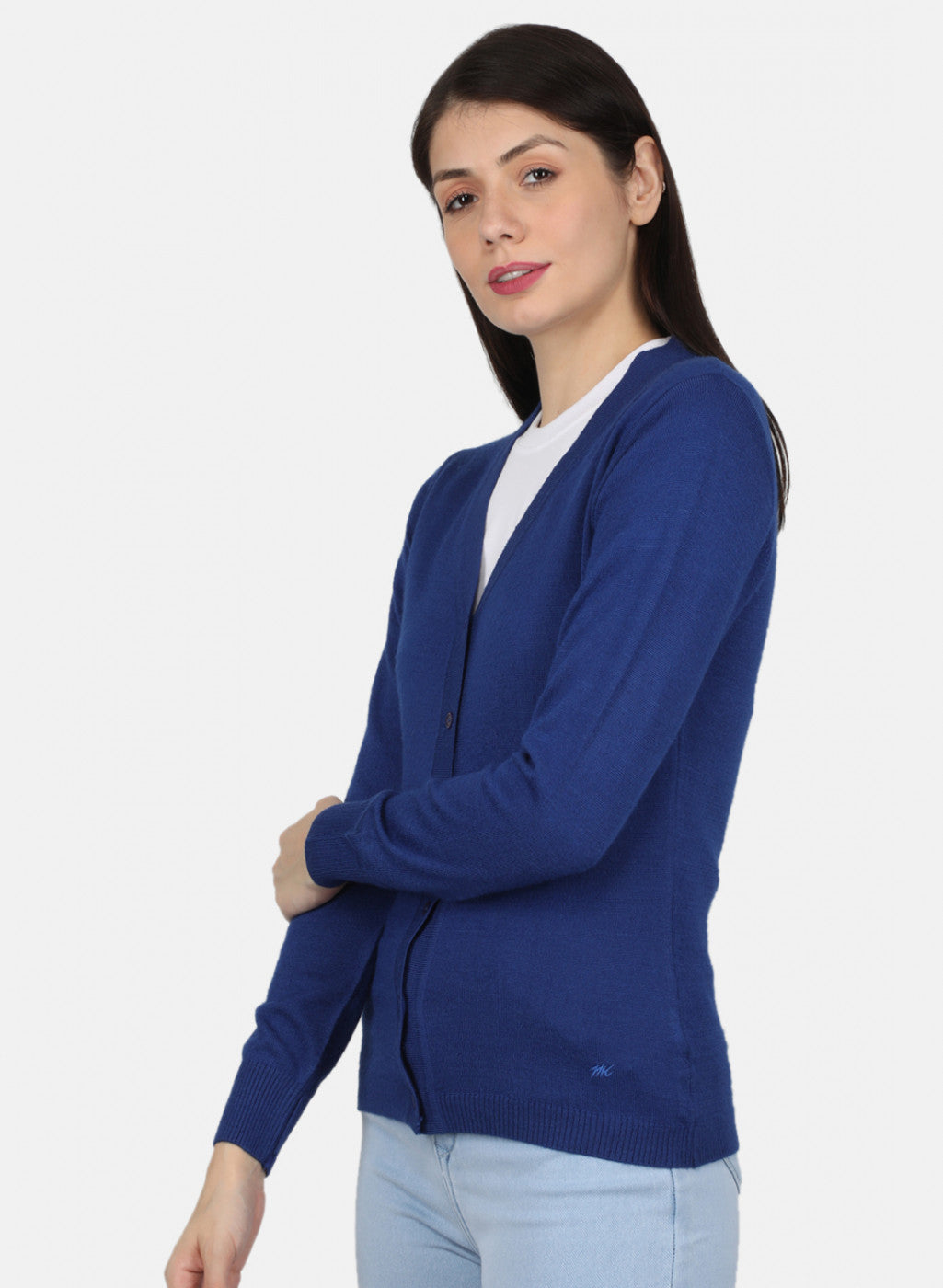 Women Royal Blue Solid Cardigan