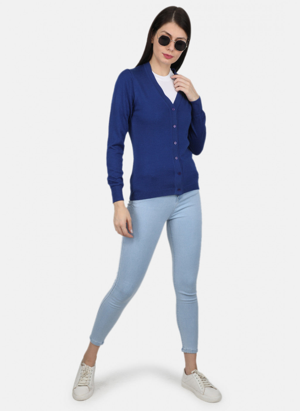 Women Royal Blue Solid Cardigan