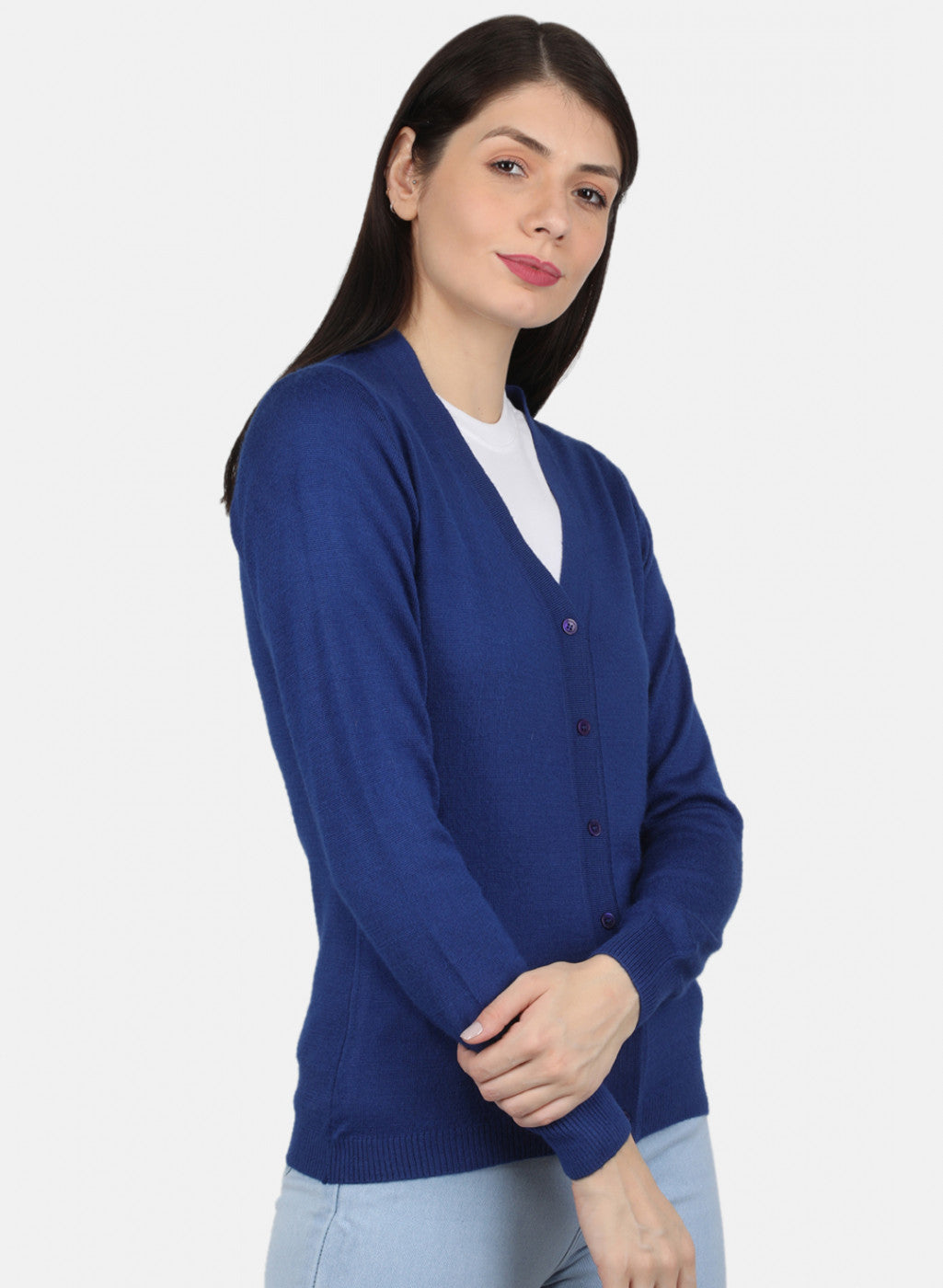 Women Royal Blue Solid Cardigan