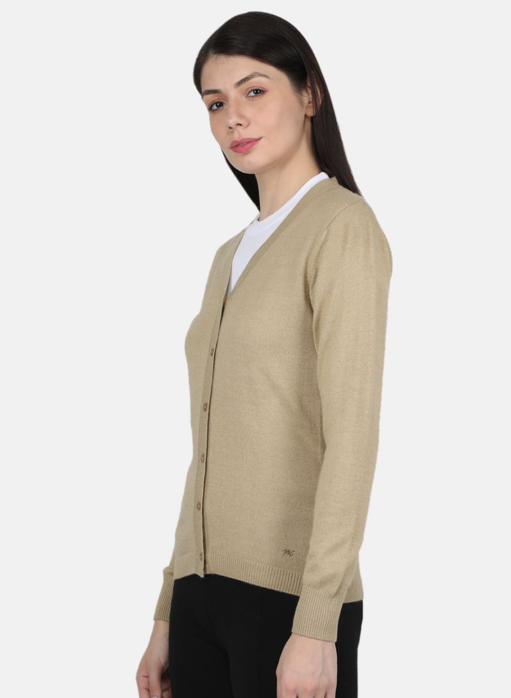 Women Beige Solid Cardigan