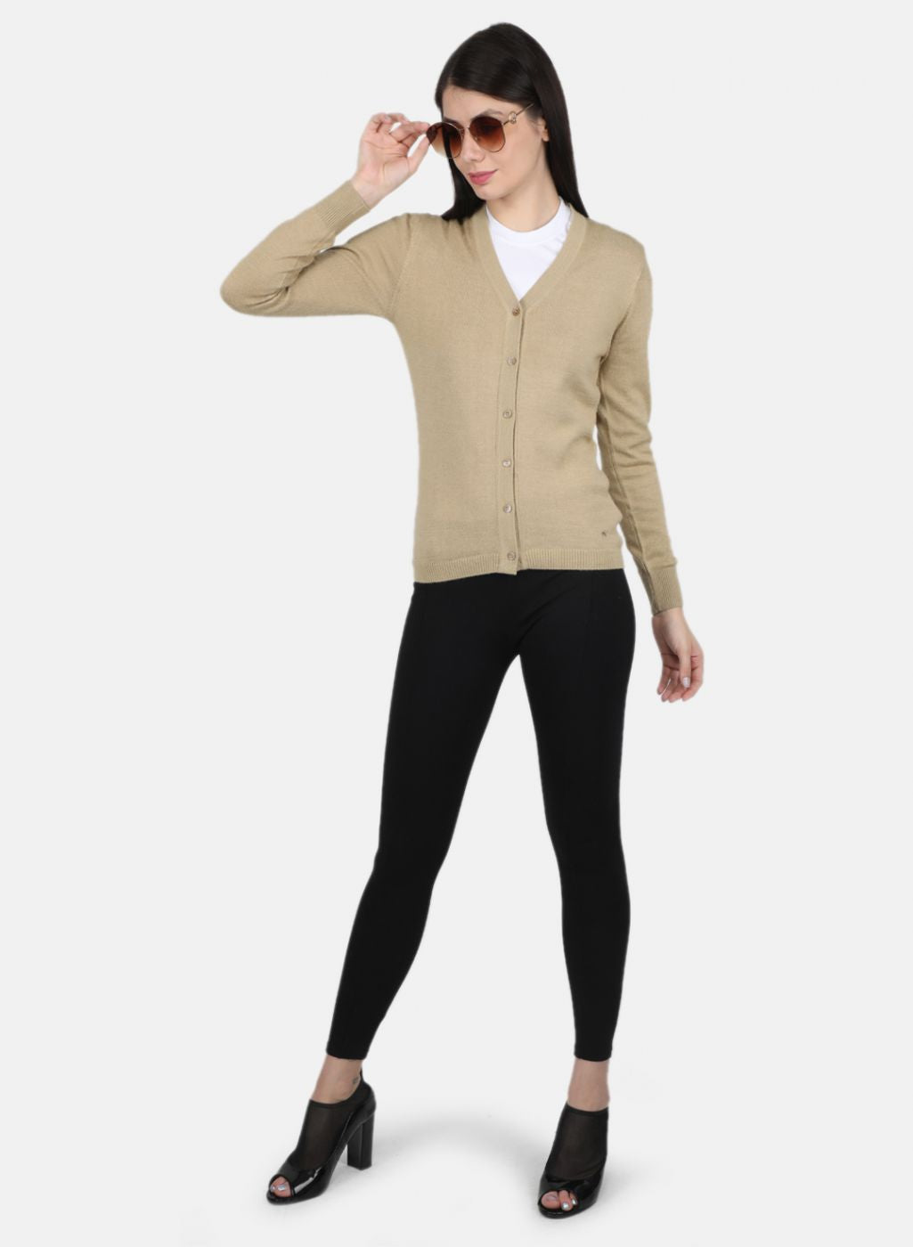 Women Beige Solid Cardigan