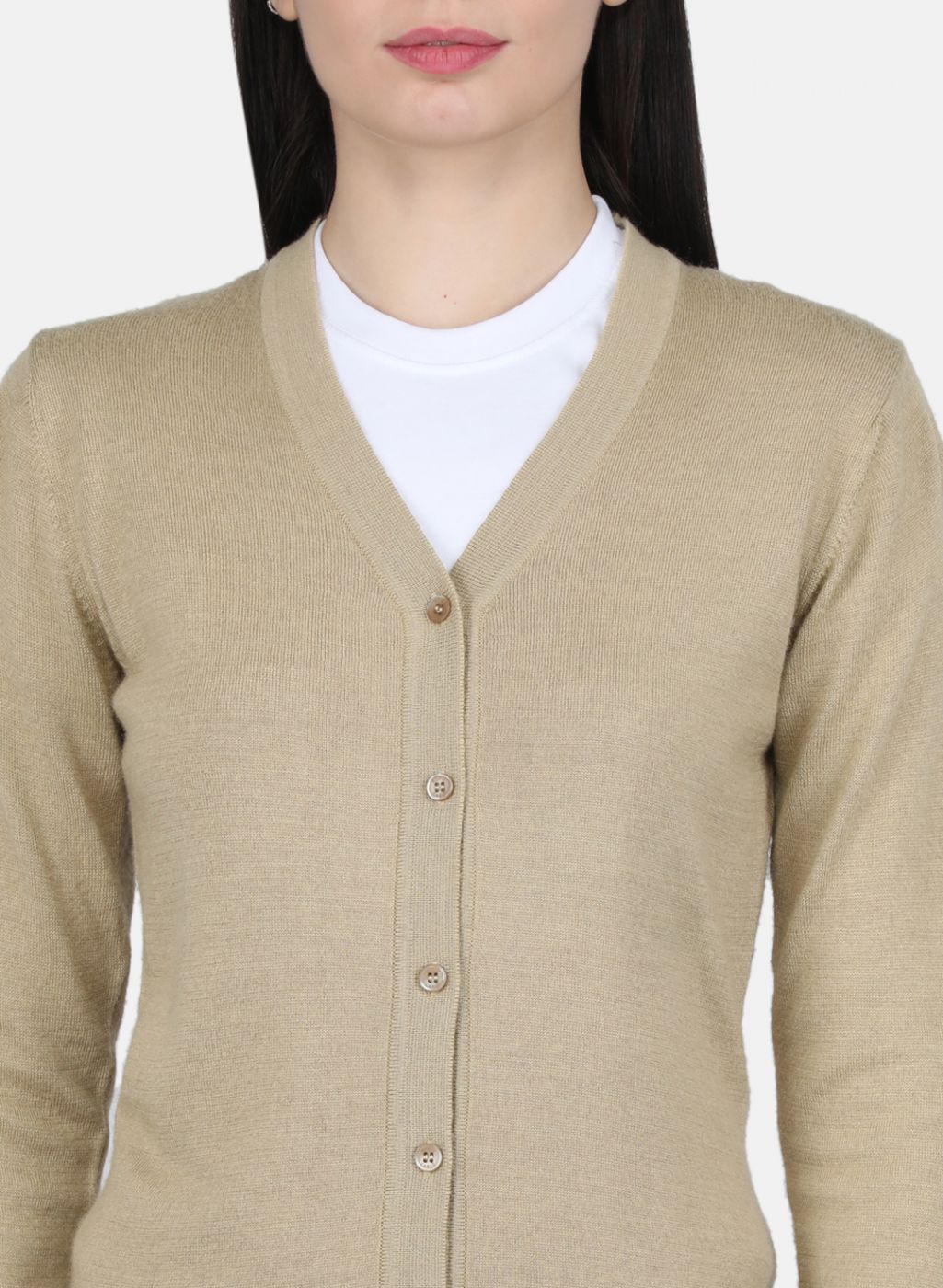 Women Beige Solid Cardigan