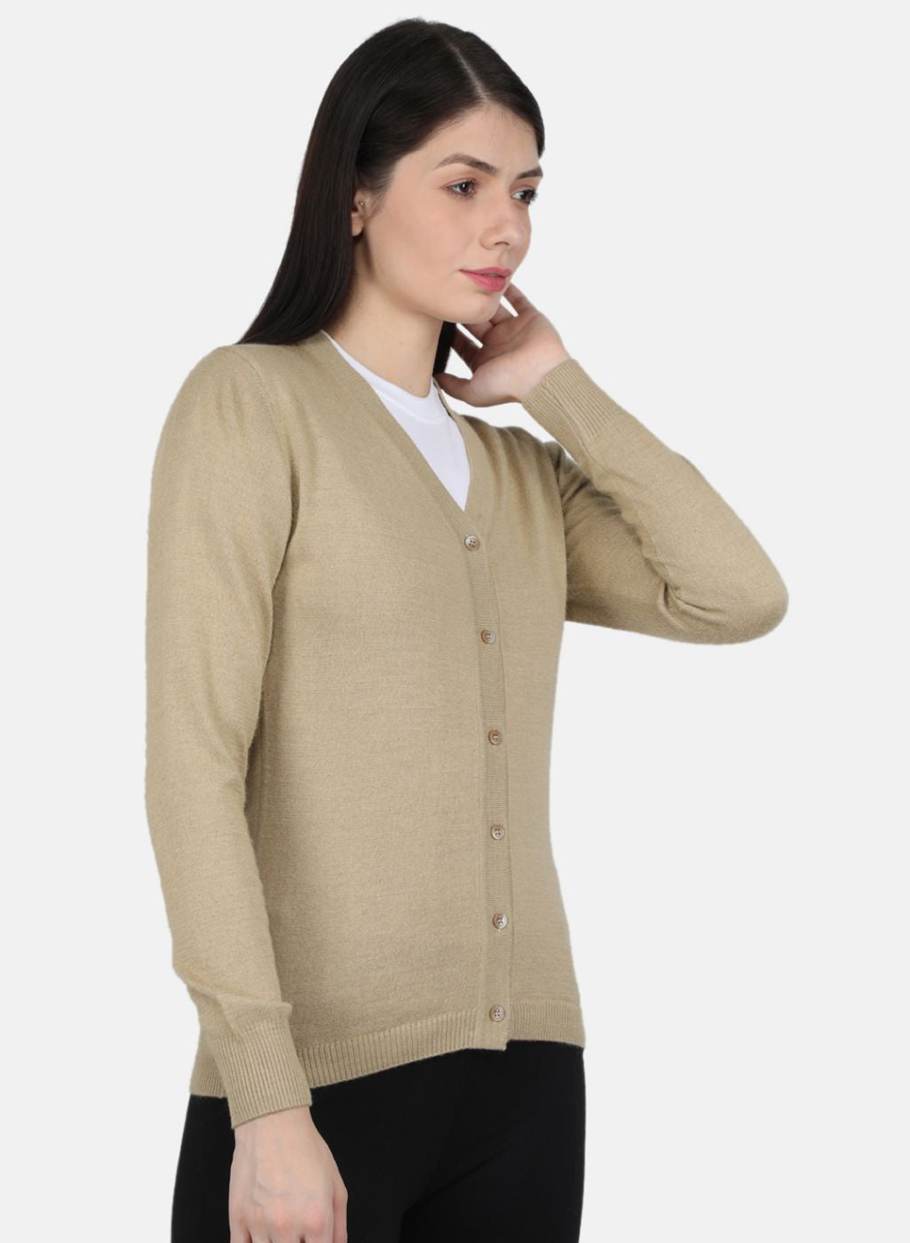 Women Beige Solid Cardigan