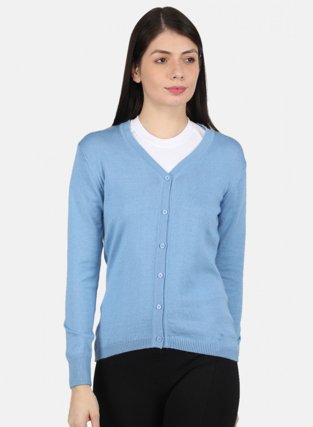 Women Sky Blue Solid Cardigan