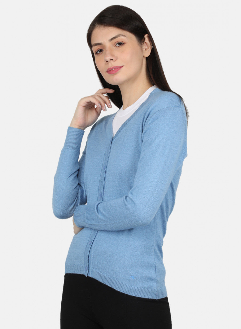 Women Sky Blue Solid Cardigan