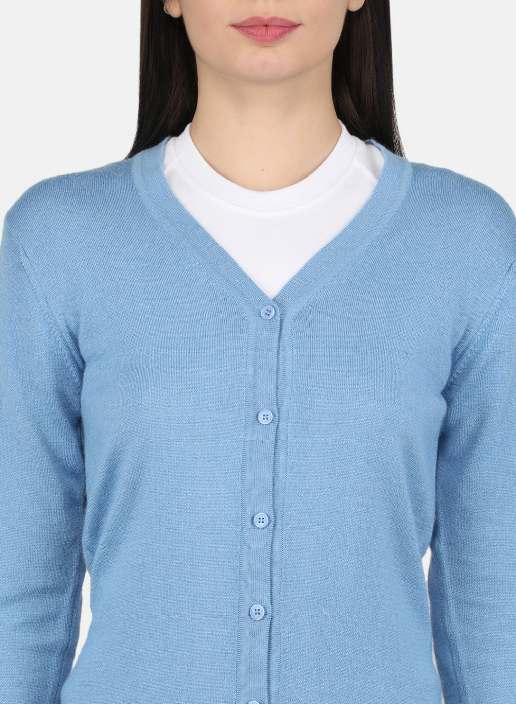 Women Sky Blue Solid Cardigan