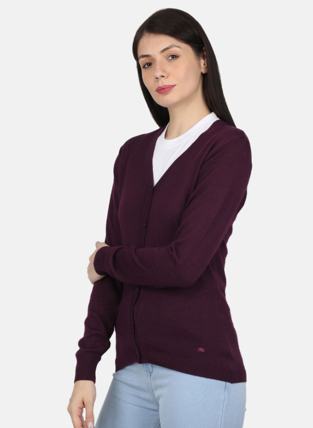 Women Purple Solid Cardigan