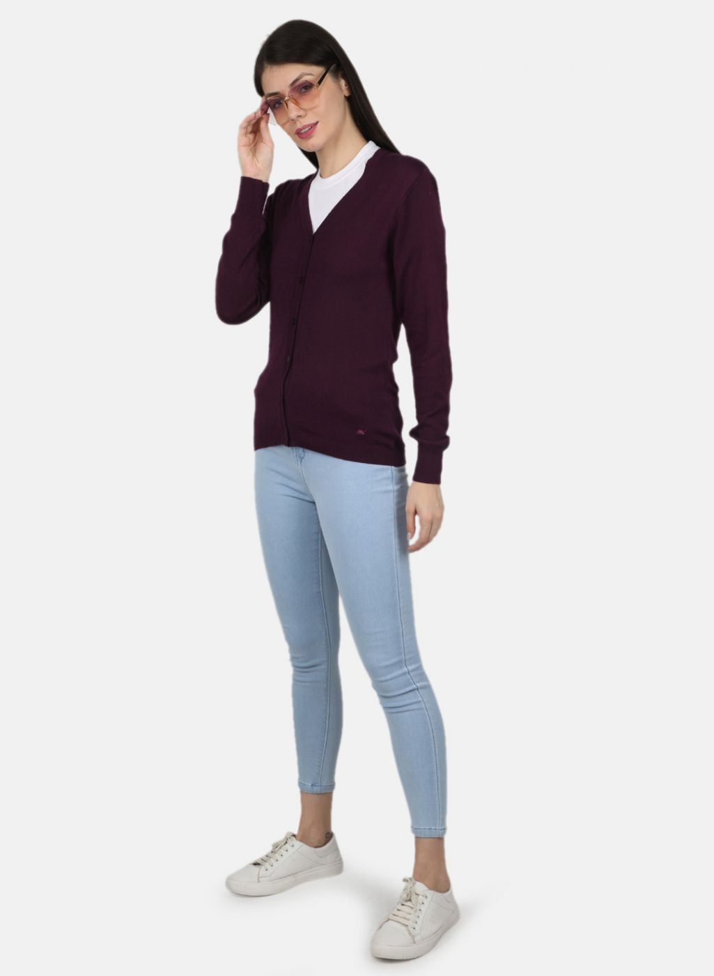 Women Purple Solid Cardigan