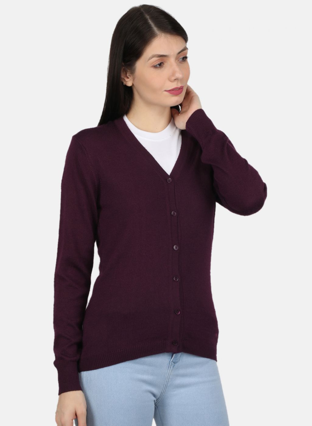 Women Purple Solid Cardigan