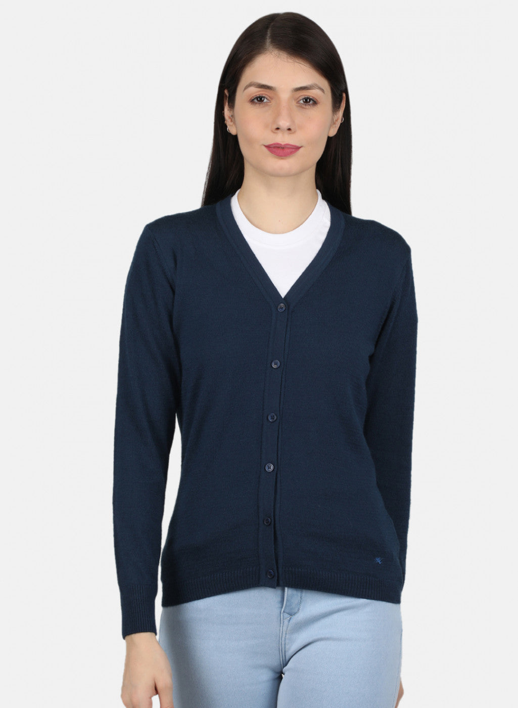 Women Navy Blue Solid Cardigan