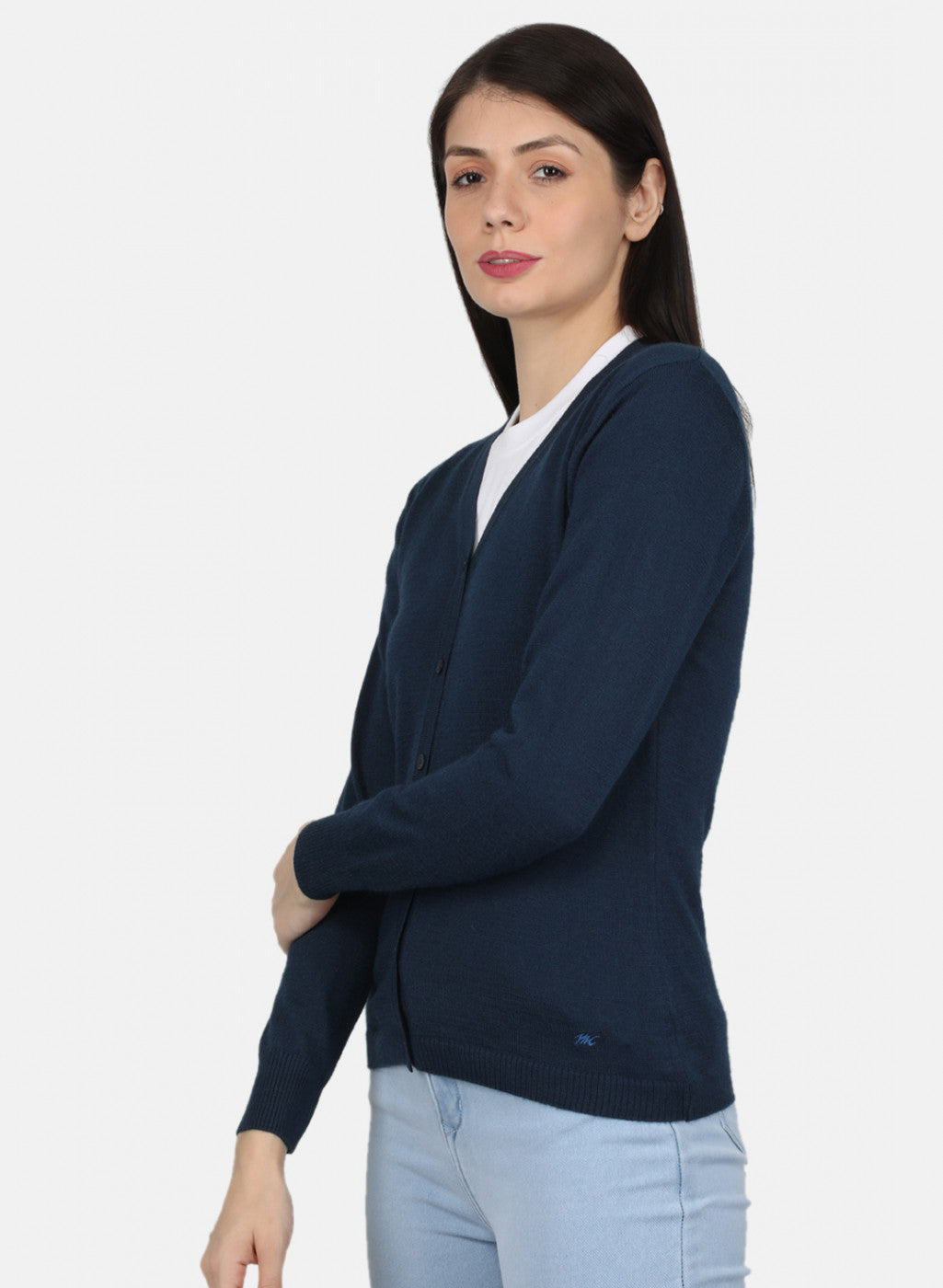 Women Navy Blue Solid Cardigan